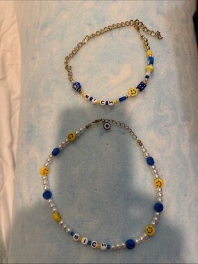 Univ. of Michigan Blue & Yellow Beaded Smiley Necklace Set